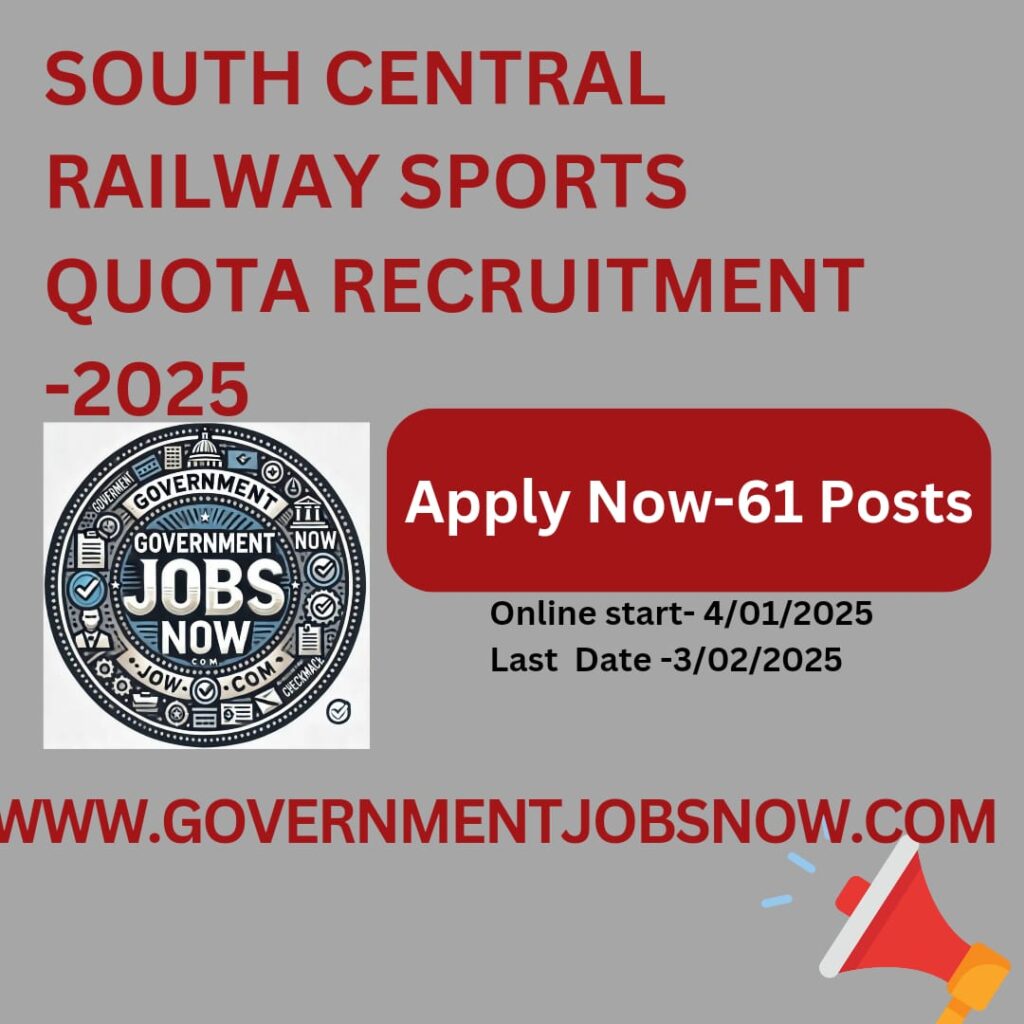 SOUTH CENTRAL RAILWAY SPORTS QUOTA RECRUITMENT 2025