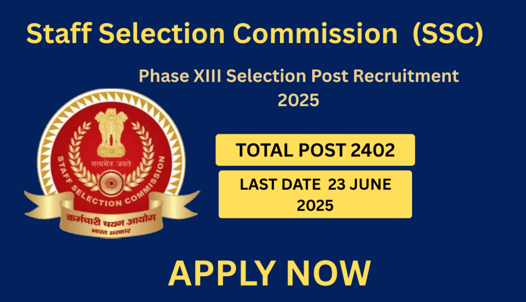 SSC Phase XIII Selection Post Recruitment 2025-Apply Online for 2402 Posts. 1 SSC Phase XIII Selection Post Recruitment 2025